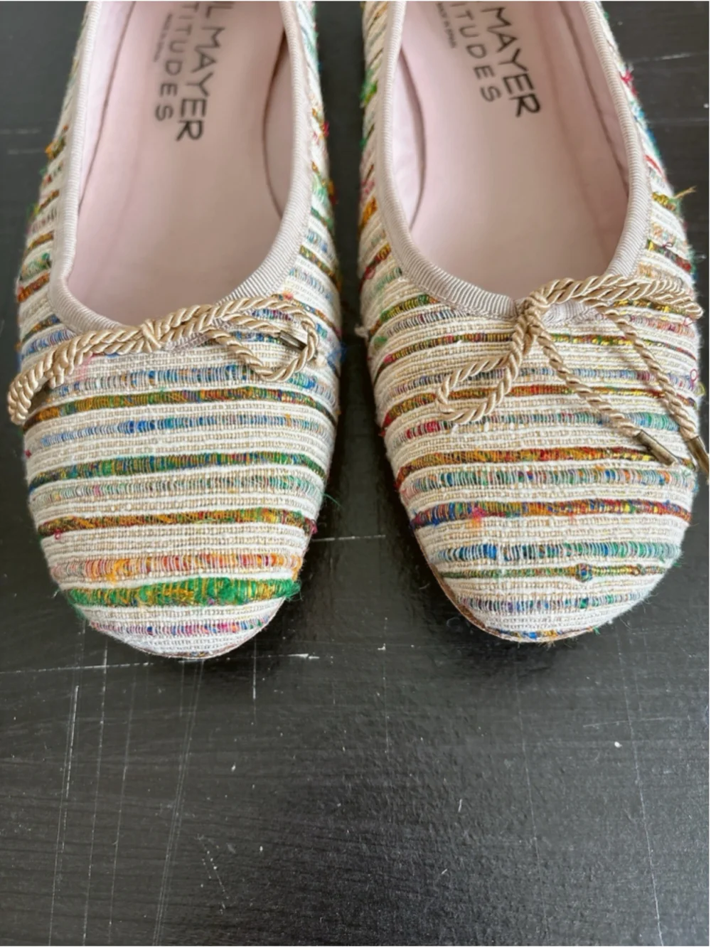 Paul Mayer Attitudes Ballet Flats Sz 8B Multicolor Woven Spain Vero Cuoio Bow